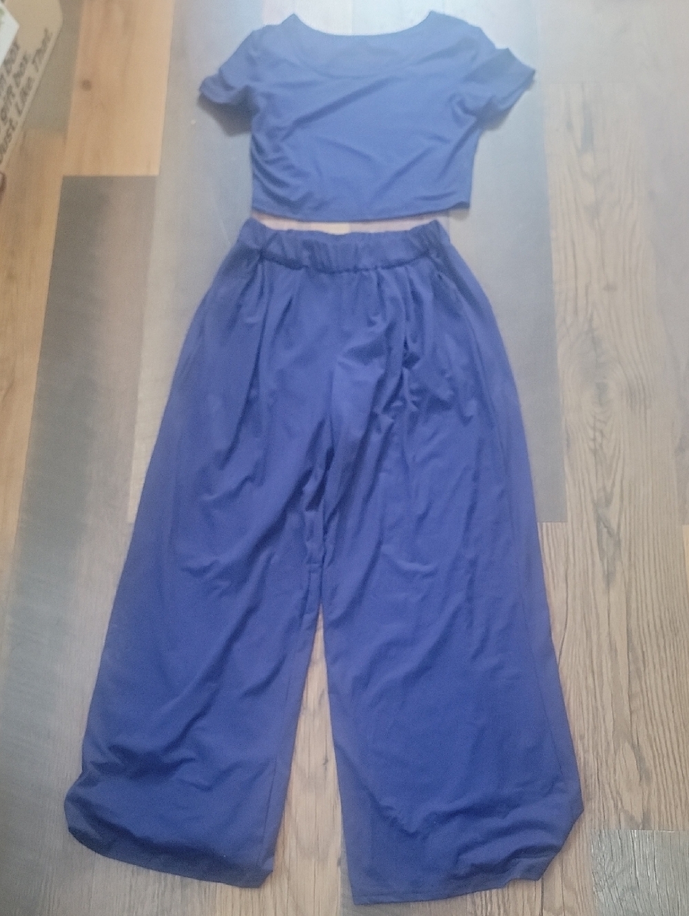 Womens Medium Crop Top With Wide Leg Elastic Waist Pants - Royal Blue